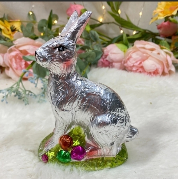 SPRING EASTER Bunny Rabbit Faux FOIL CHOCOLATE Egg Gold Figure Statue New - Picture 3 of 3